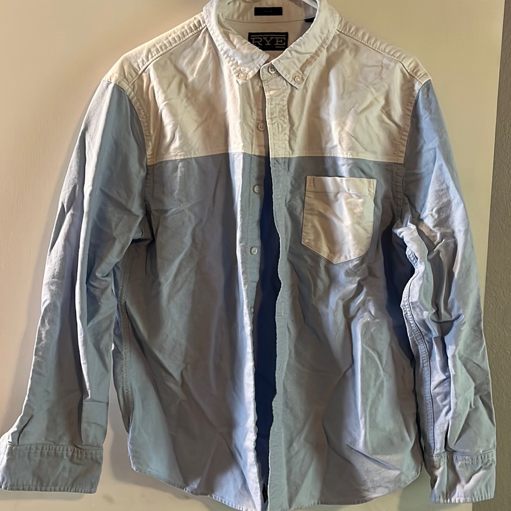 Slim fit button down color block shirt